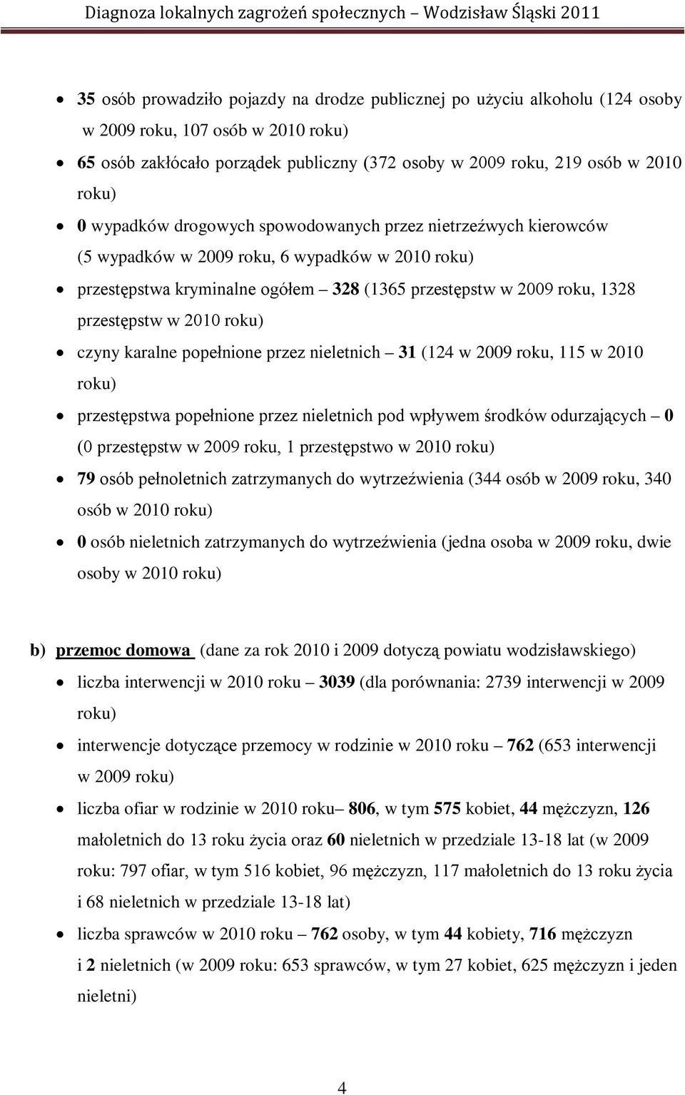 2010 roku) czyny karalne popełnione przez nieletnich 31 (124 w 2009 roku, 115 w 2010 roku) przestępstwa popełnione przez nieletnich pod wpływem środków odurzających 0 (0 przestępstw w 2009 roku, 1