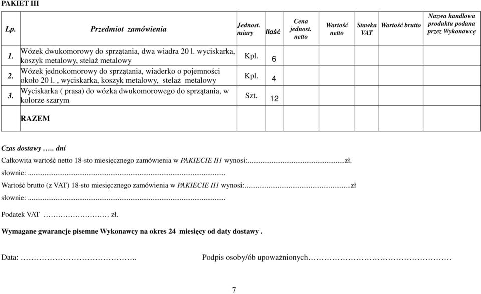 , wyciskarka, koszyk metalowy, stelaż metalowy Wyciskarka ( prasa) do wózka dwukomorowego do sprzątania, w kolorze szarym RAZEM Kpl. 6 Kpl. 4 Szt. 12 Czas dostawy.