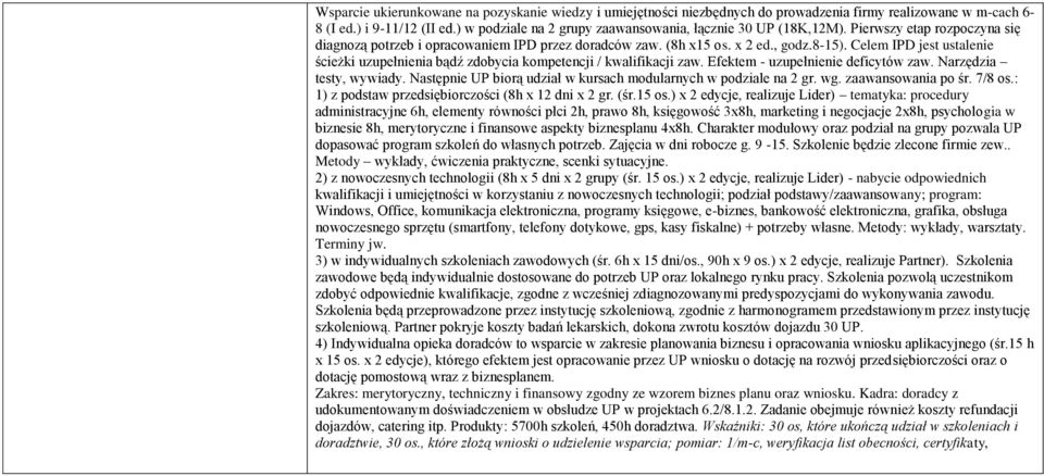 Celem IPD jest ustalenie ścieżki uzupełnienia bądź zdobycia kompetencji / kwalifikacji zaw. Efektem - uzupełnienie deficytów zaw. Narzędzia testy, wywiady.