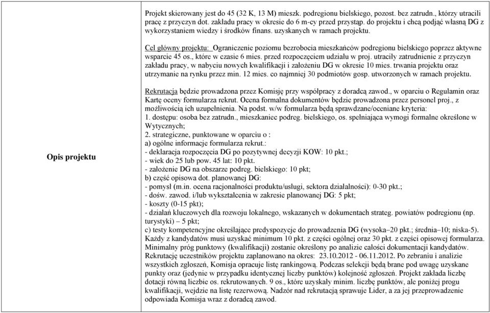 Cel główny projektu: Ograniczenie poziomu bezrobocia mieszkańców podregionu bielskiego poprzez aktywne wsparcie 45 os., które w czasie 6 mies. przed rozpoczęciem udziału w proj.