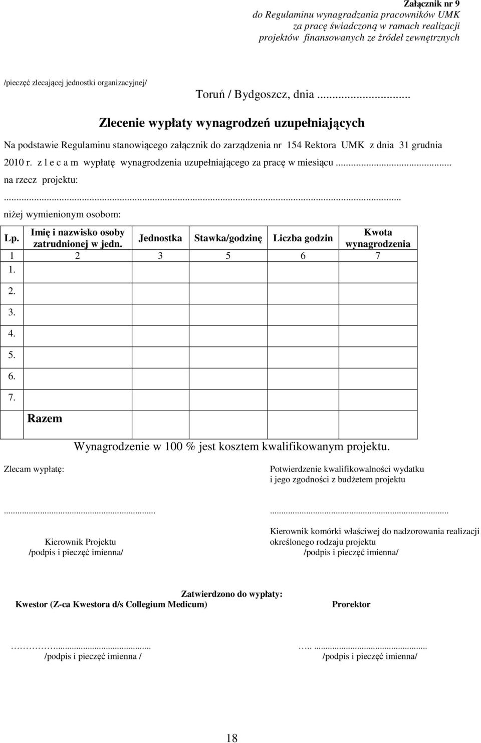 z l e c a m wypłatę wynagrodzenia uzupełniającego za pracę w miesiącu... na rzecz projektu:... niżej wymienionym osobom: Lp.