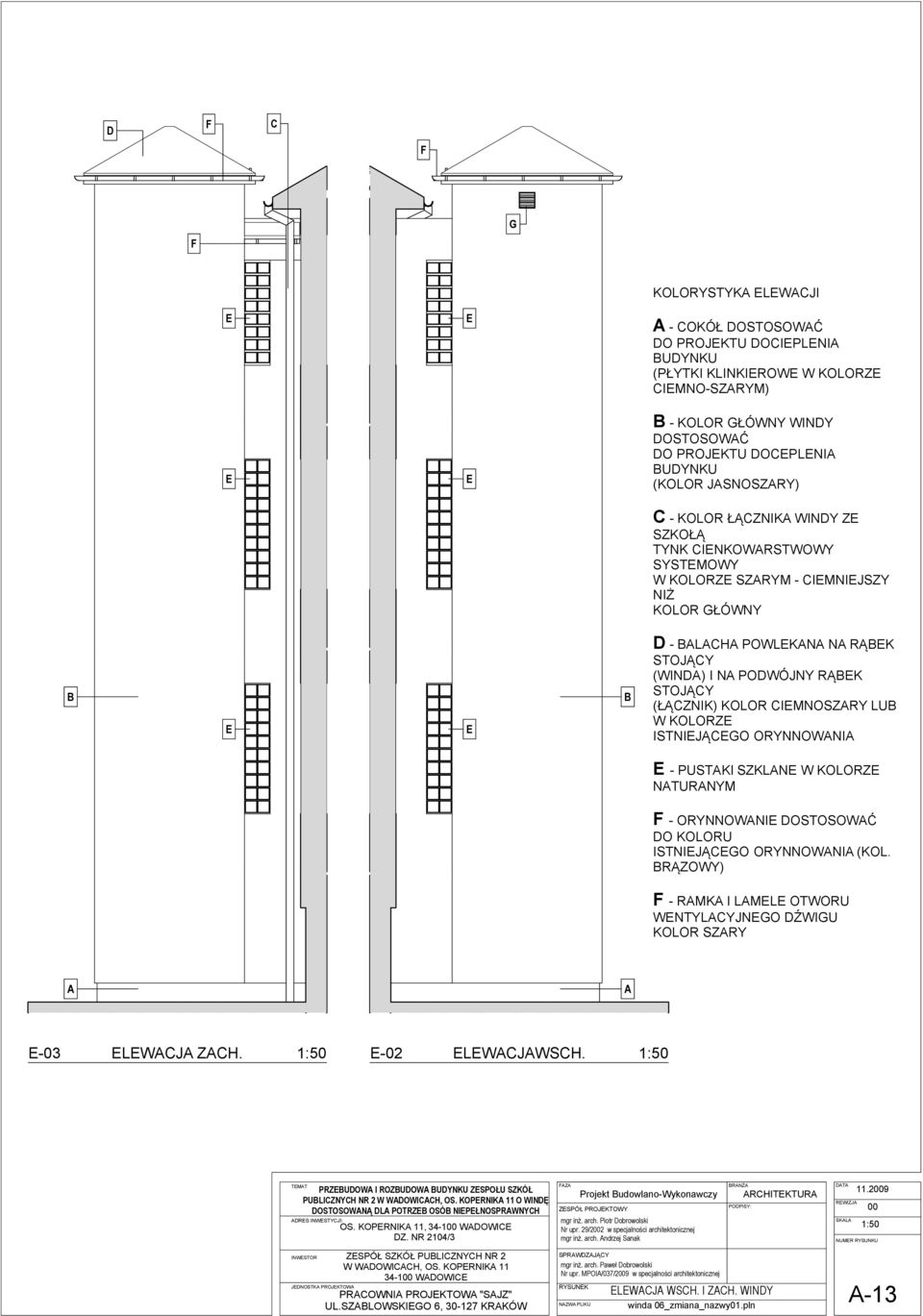 (ŁĄZNIK) KOLOR IEMNOSZARY LU W KOLORZE ISTNIEJĄEGO ORYNNOWANIA E - PUSTAKI SZKLANE W KOLORZE NATURANYM F - ORYNNOWANIE DOSTOSOWAĆ DO KOLORU ISTNIEJĄEGO ORYNNOWANIA (KOL.