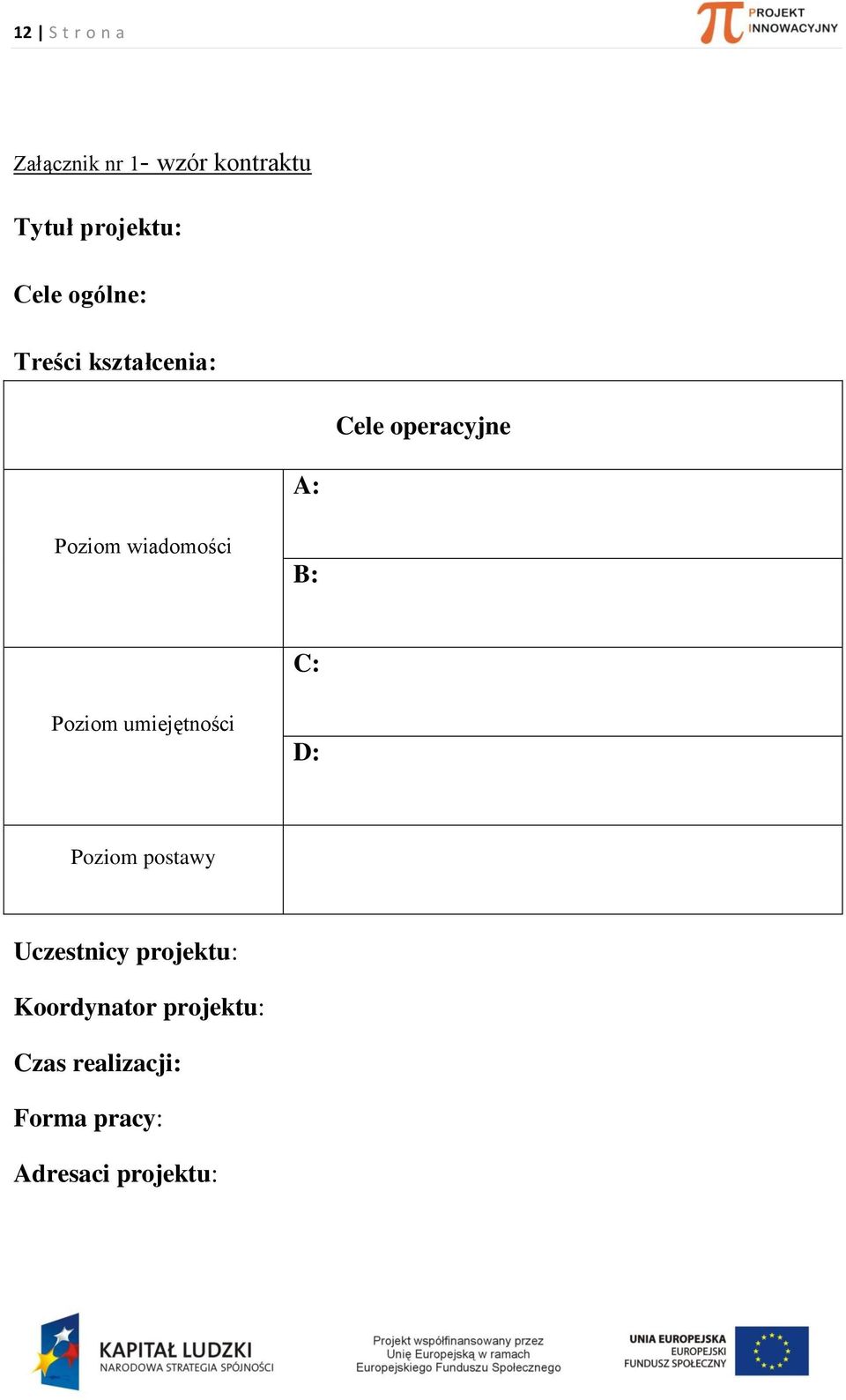 B: C: Poziom umiejętności D: Poziom postawy Uczestnicy projektu: