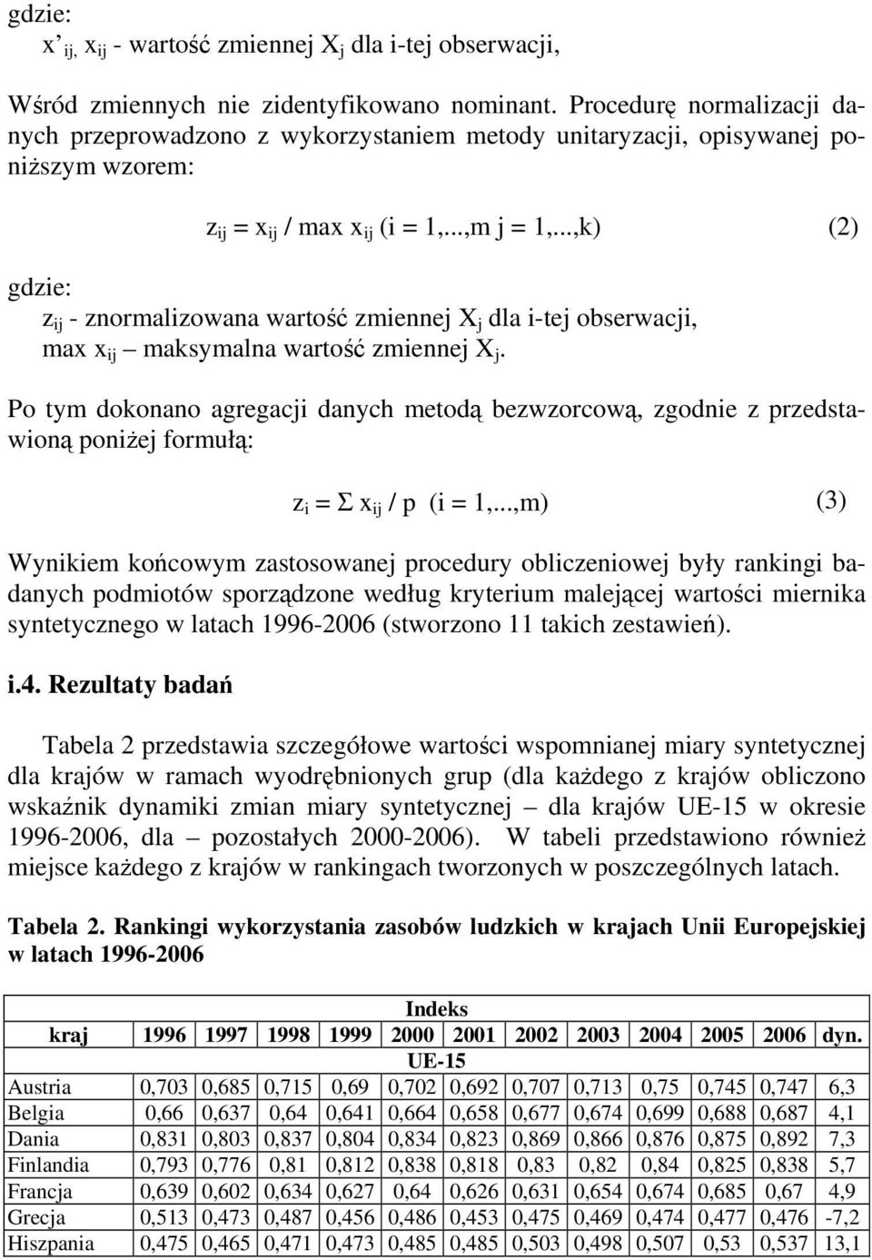 ..,k) (2) gdzie: z ij - znormalizowana wartość zmiennej X j dla i-tej obserwacji, max x ij maksymalna wartość zmiennej X j.