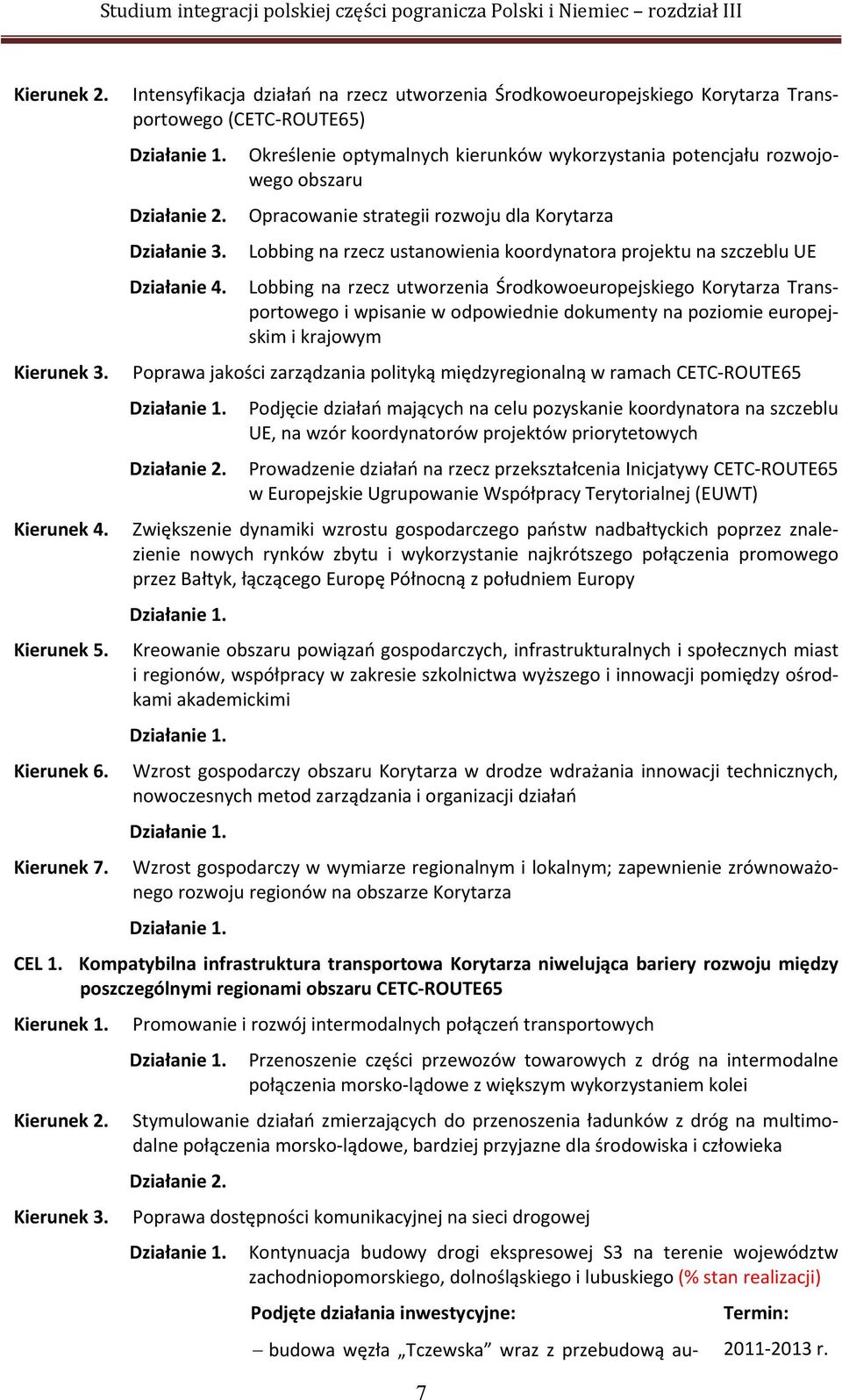 Określenie optymalnych kierunków wykorzystania potencjału rozwojowego obszaru Opracowanie strategii rozwoju dla Korytarza Lobbing na rzecz ustanowienia koordynatora projektu na szczeblu UE Lobbing na