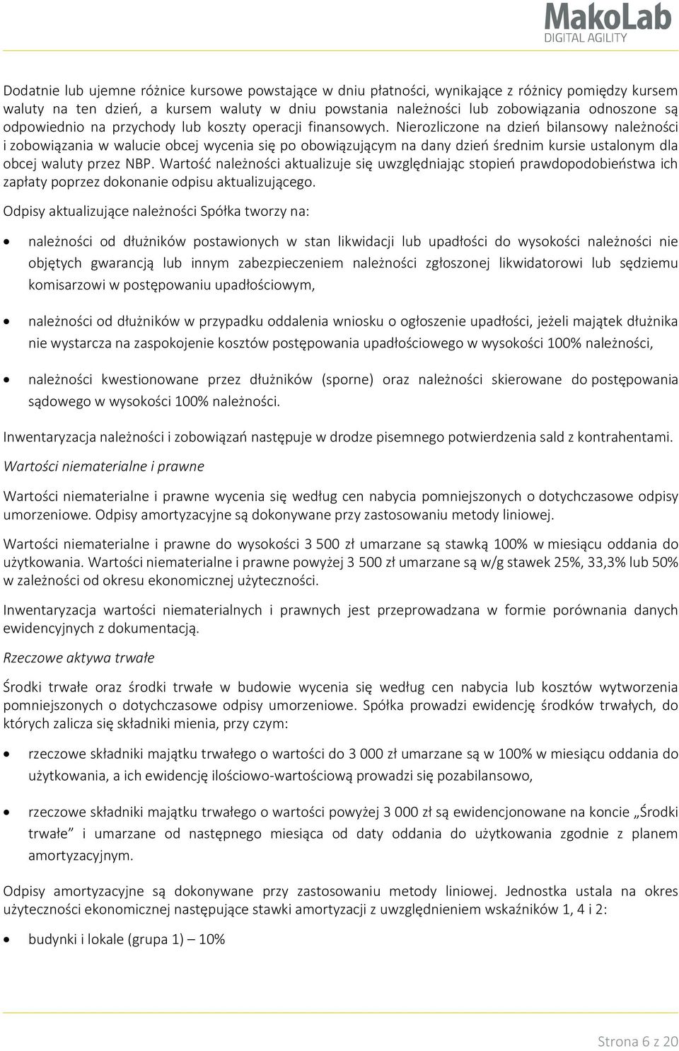 Nierozliczone na dzień bilansowy należności i zobowiązania w walucie obcej wycenia się po obowiązującym na dany dzień średnim kursie ustalonym dla obcej waluty przez NBP.