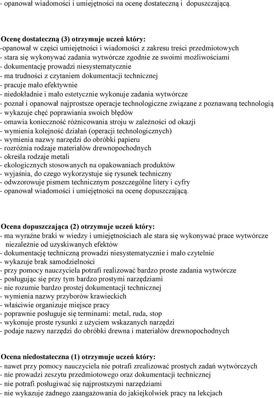 dokumentację prowadzi niesystematycznie - ma trudności z czytaniem dokumentacji technicznej - pracuje mało efektywnie - niedokładnie i mało estetycznie wykonuje zadania wytwórcze - poznał i opanował