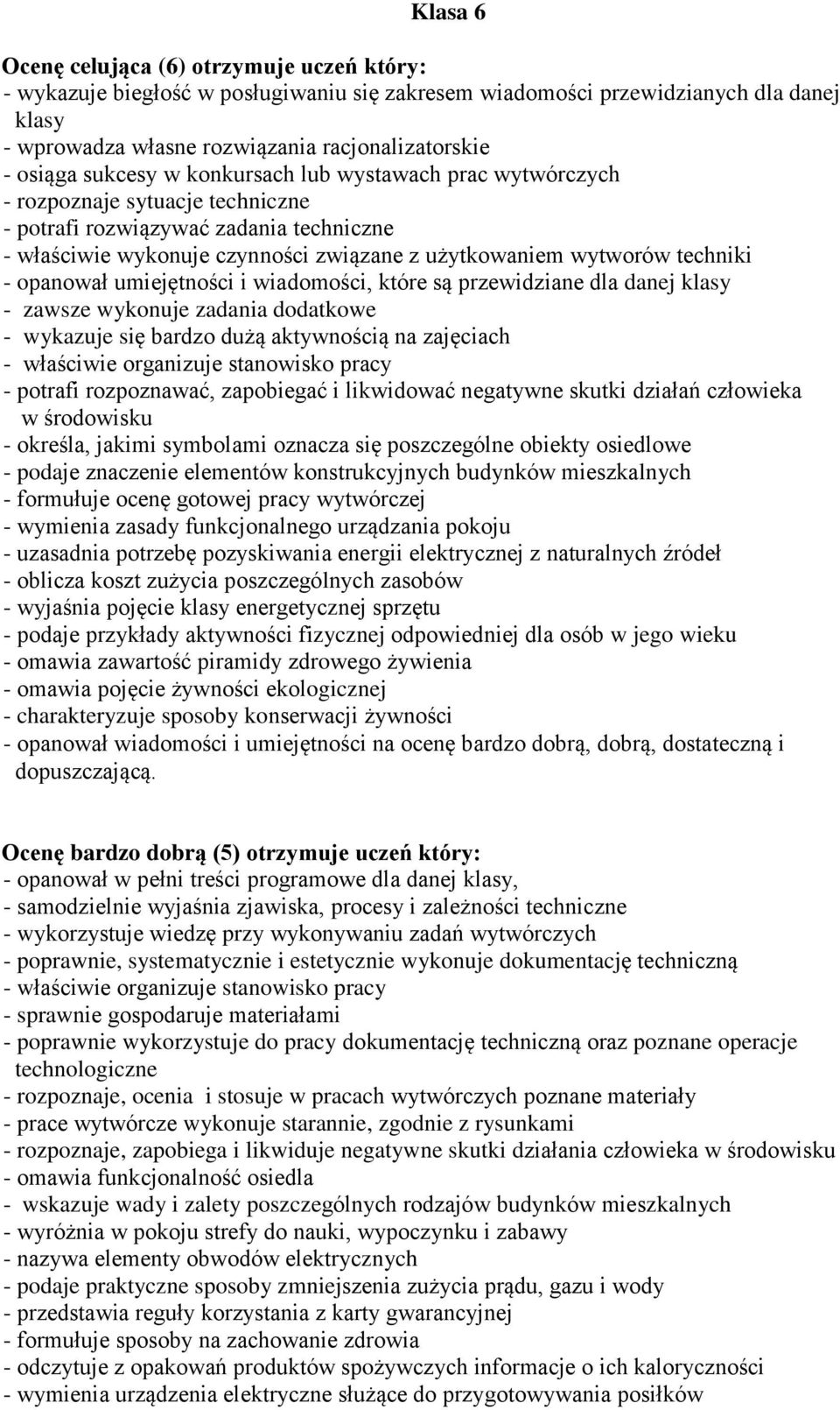 - opanował umiejętności i wiadomości, które są przewidziane dla danej klasy - zawsze wykonuje zadania dodatkowe - wykazuje się bardzo dużą aktywnością na zajęciach - potrafi rozpoznawać, zapobiegać i