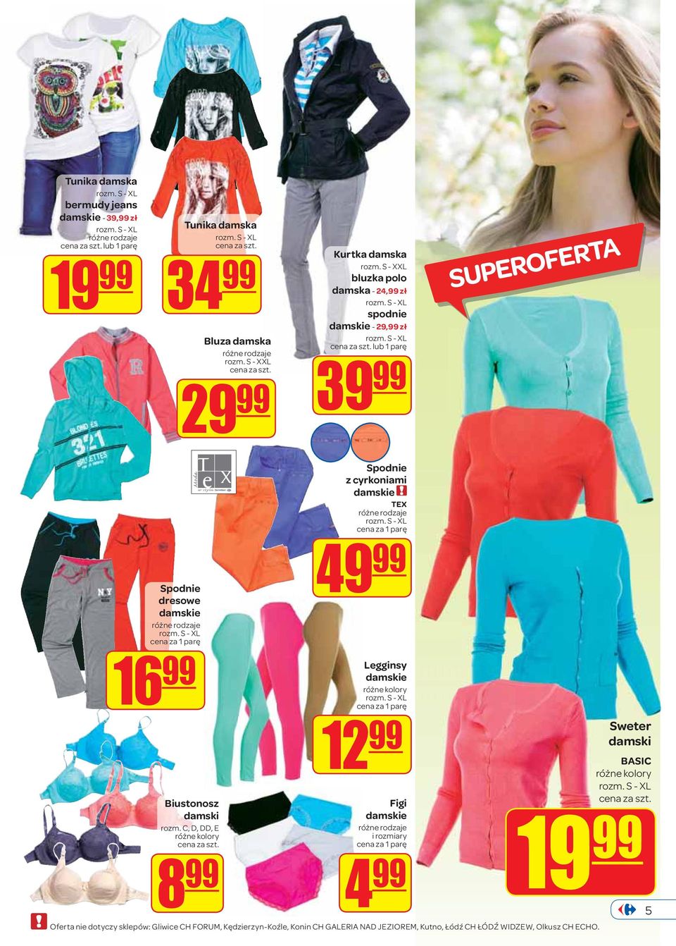 S - XXL bluzka polo damska - 24, zł spodnie - 29, zł lub 1 parę 39 dresowe z cyrkoniami 49 16 Legginsy