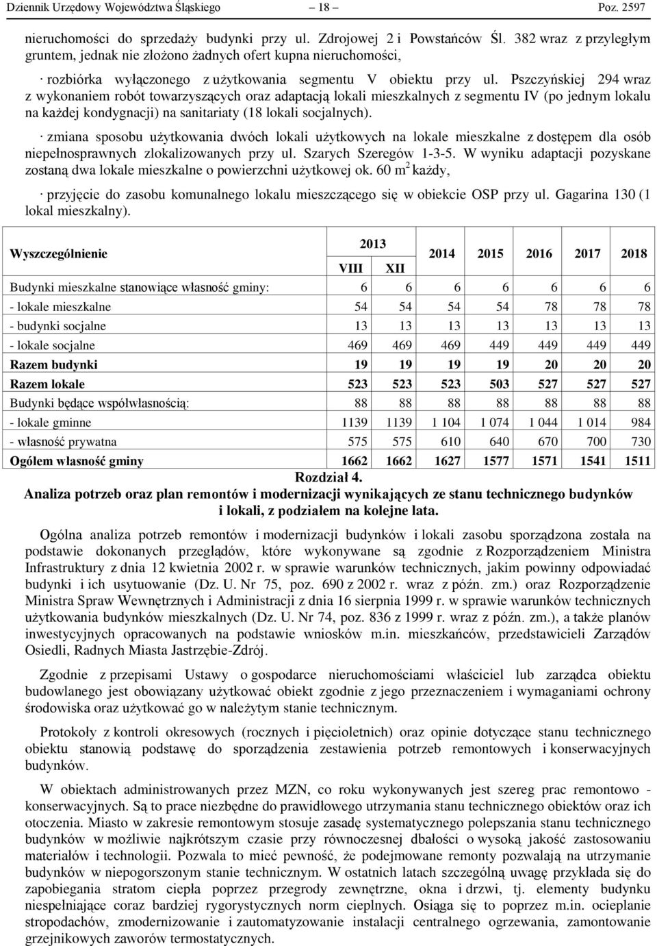 Pszczyńskiej 294 wraz z wykonaniem robót towarzyszących oraz adaptacją lokali mieszkalnych z segmentu IV (po jednym lokalu na każdej kondygnacji) na sanitariaty (18 lokali socjalnych).