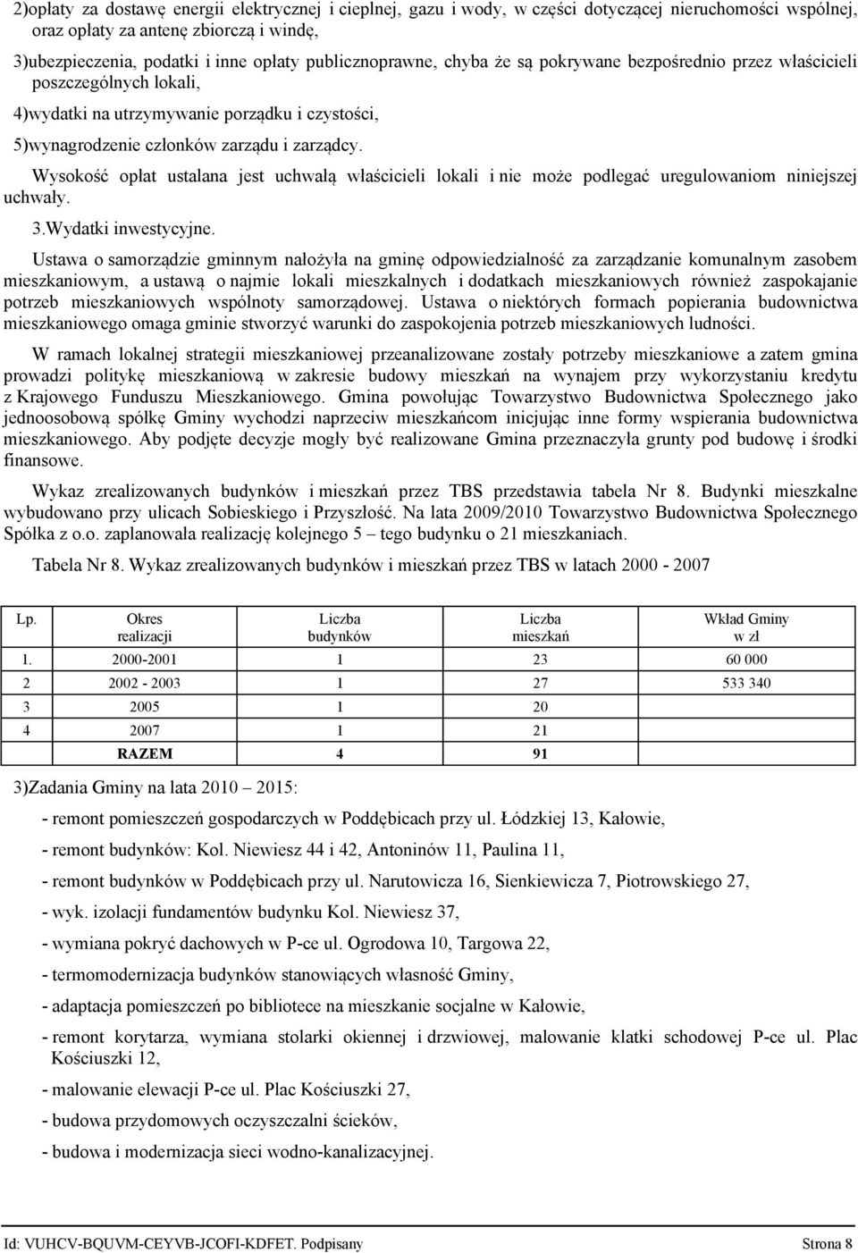 Wysokość opłat ustalana jest uchwałą właścicieli lokali i nie może podlegać uregulowaniom niniejszej uchwały. 3.Wydatki inwestycyjne.