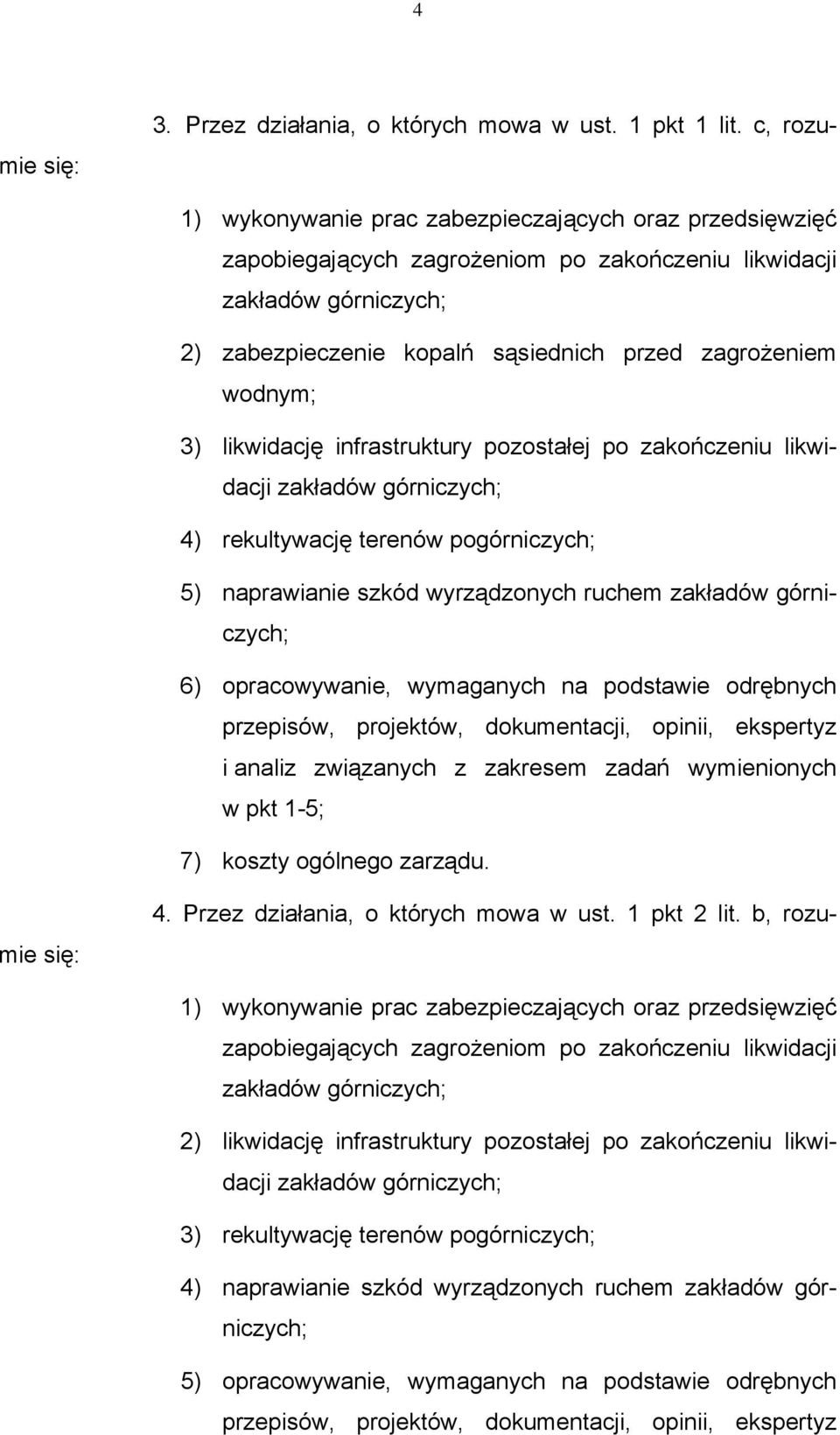 zagrożeniem wodnym; 3) likwidację infrastruktury pozostałej po zakończeniu likwidacji zakładów górniczych; 4) rekultywację terenów pogórniczych; 5) naprawianie szkód wyrządzonych ruchem zakładów