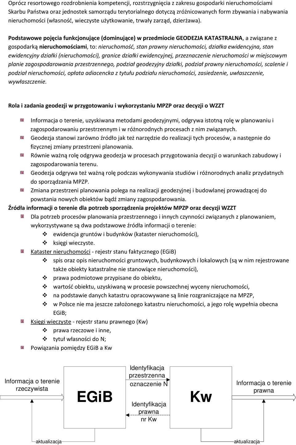 Podstawowe pojęcia funkcjonujące (dominujące) w przedmiocie GEODEZJA KATASTRALNA, a związane z gospodarką nieruchomościami, to: nieruchomość, stan prawny nieruchomości, działka ewidencyjna, stan