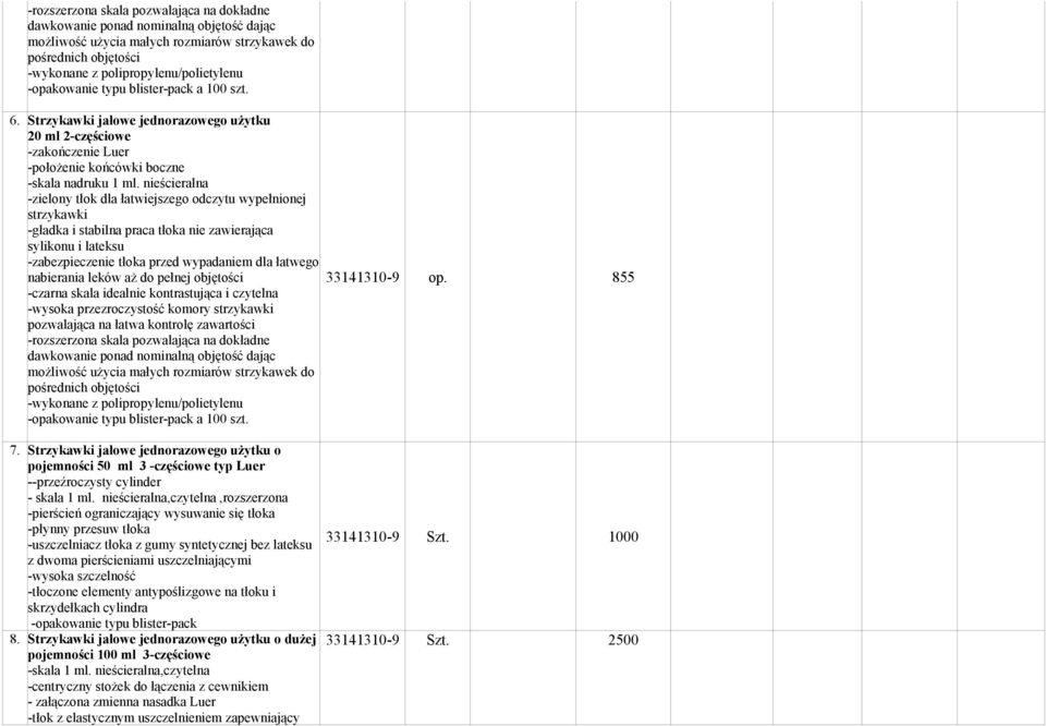 nieścieralna -zielony tłok dla łatwiejszego odczytu wypełnionej -gładka i stabilna praca tłoka nie zawierająca sylikonu i lateksu -zabezpieczenie tłoka przed wypadaniem dla łatwego nabierania leków