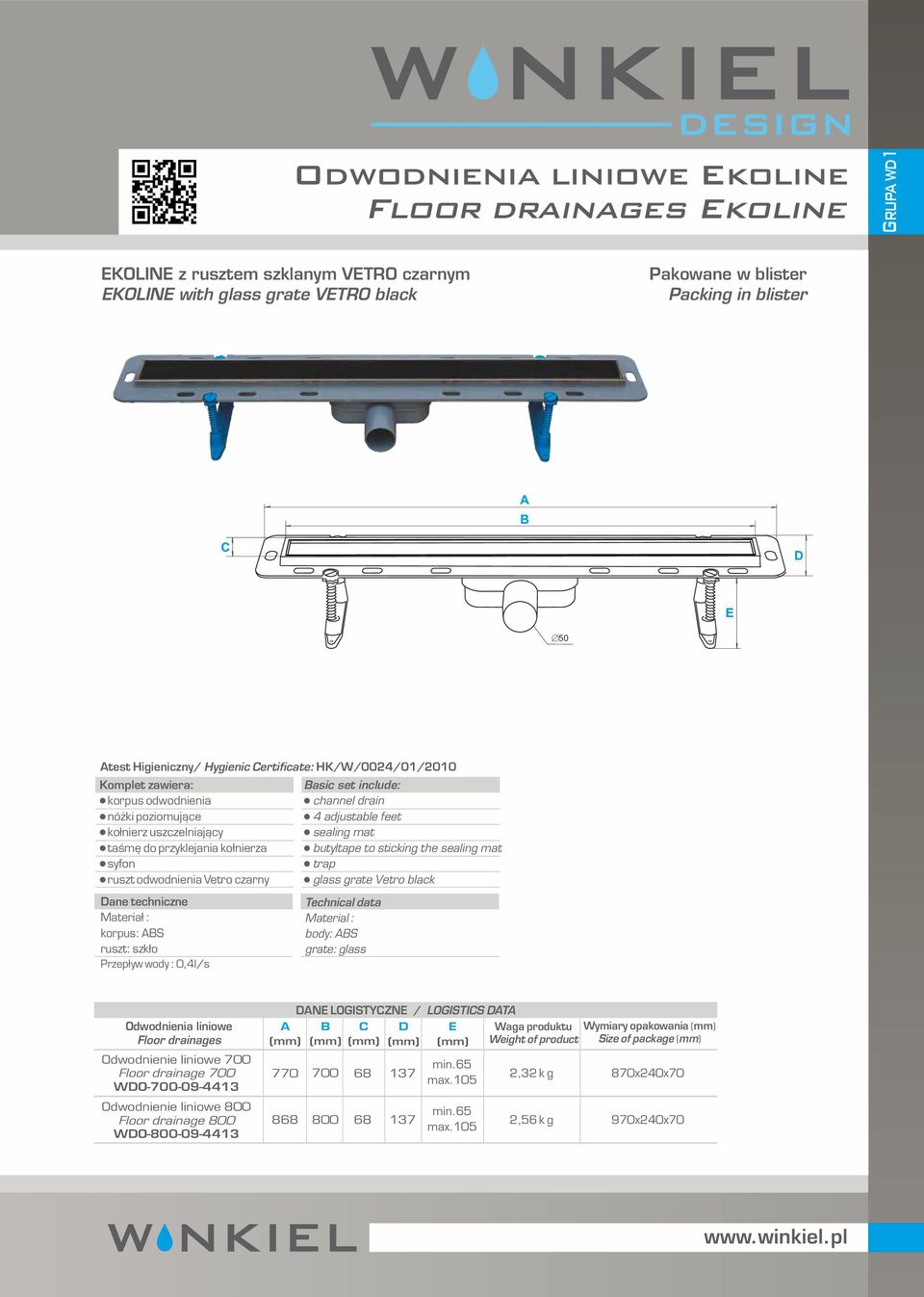 drain 4 adjustable feet sealing mat butyltape to sticking the sealing mat trap glass grate Vetro black ane techniczne Materiał : korpus: S ruszt: szkło Przepływ wody : 0,4l/s