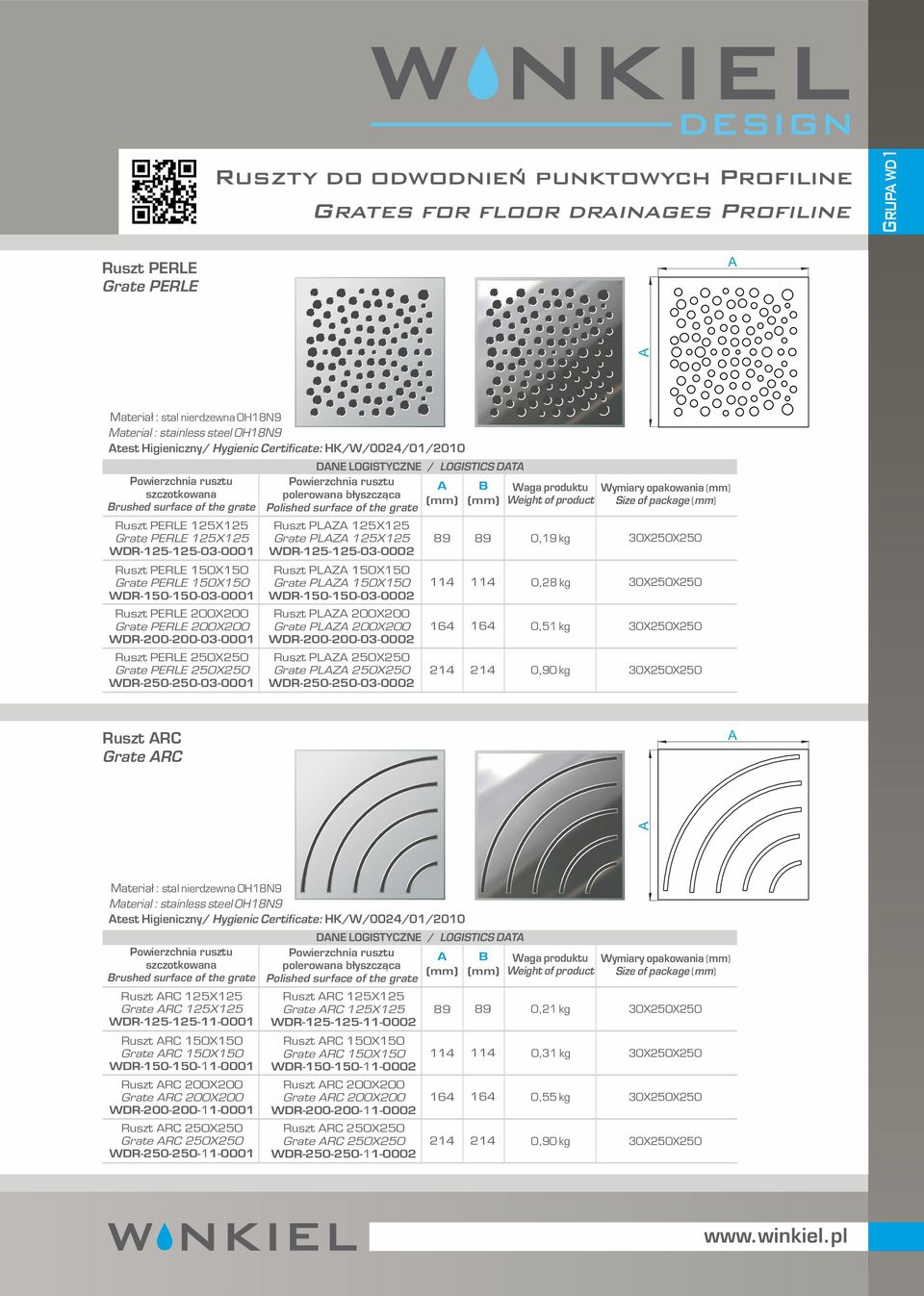 WR-250-250-03-0001 N LOGISTYZN / LOGISTIS T polerowana błyszcząca Polished surface of the grate Ruszt PLZ 125X125 Grate PLZ 125X125 WR-125-125-03-0002 Ruszt PLZ 150X150 Grate PLZ 150X150