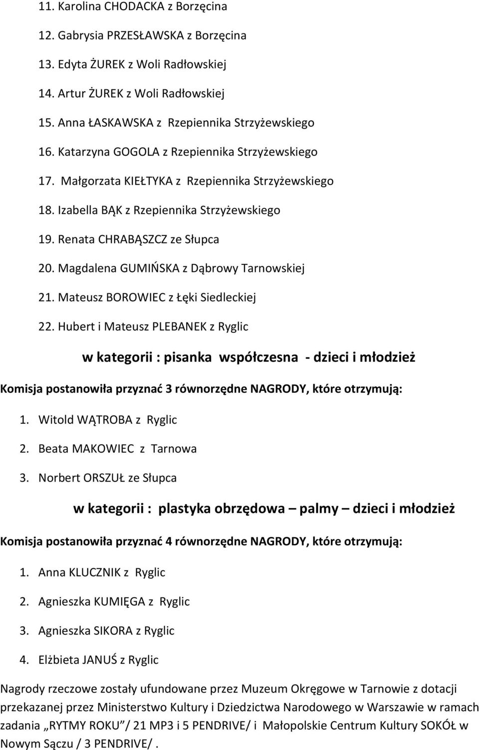 Magdalena GUMIŃSKA z Dąbrowy Tarnowskiej 21. Mateusz BOROWIEC z Łęki Siedleckiej 22.