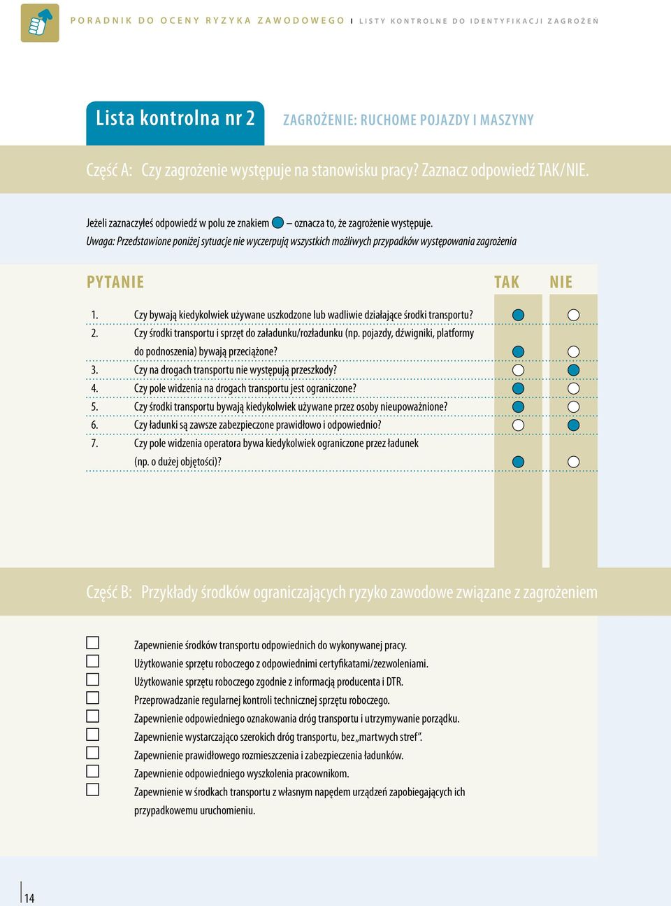 Uwaga: Przedstawione poniżej sytuacje nie wyczerpują wszystkich możliwych przypadków występowania zagrożenia Py tanie TAK NIE 1.