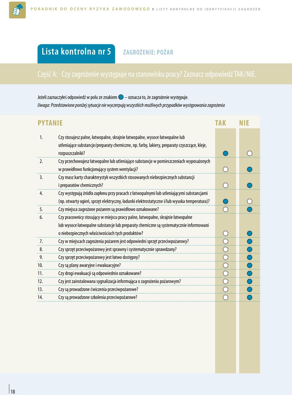 Uwaga: Przedstawione poniżej sytuacje nie wyczerpują wszystkich możliwych przypadków występowania zagrożenia Py tanie TAK NIE 1.