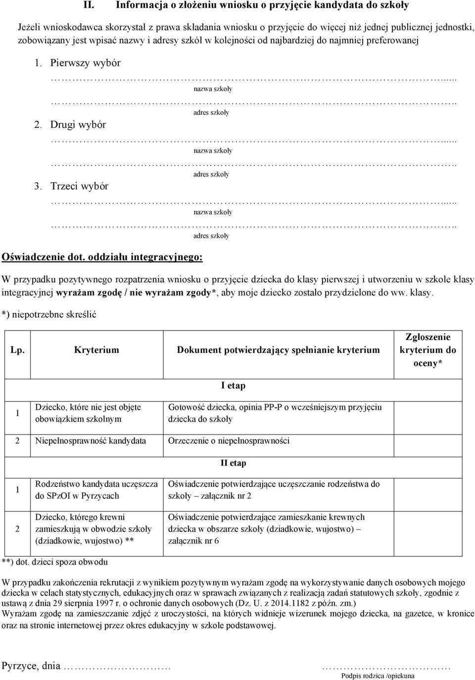 .. nazwa szkoły.. adres szkoły Oświadczenie dot.