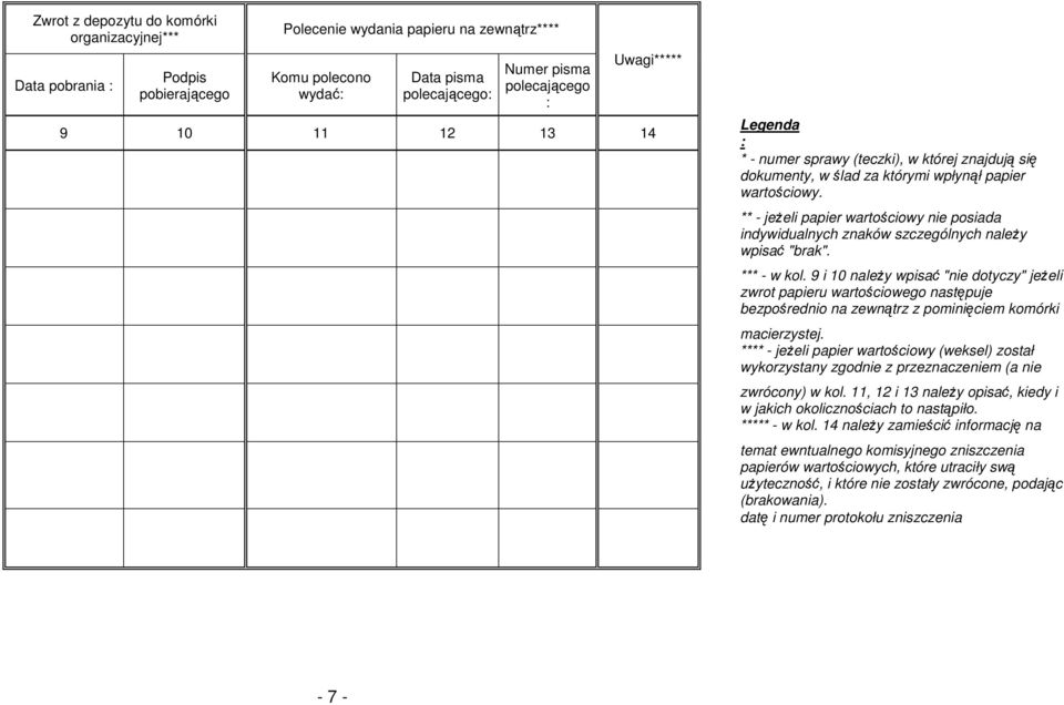 ** - jeŝeli papier wartościowy nie posiada indywidualnych znaków szczególnych naleŝy wpisać "brak". *** - w kol.