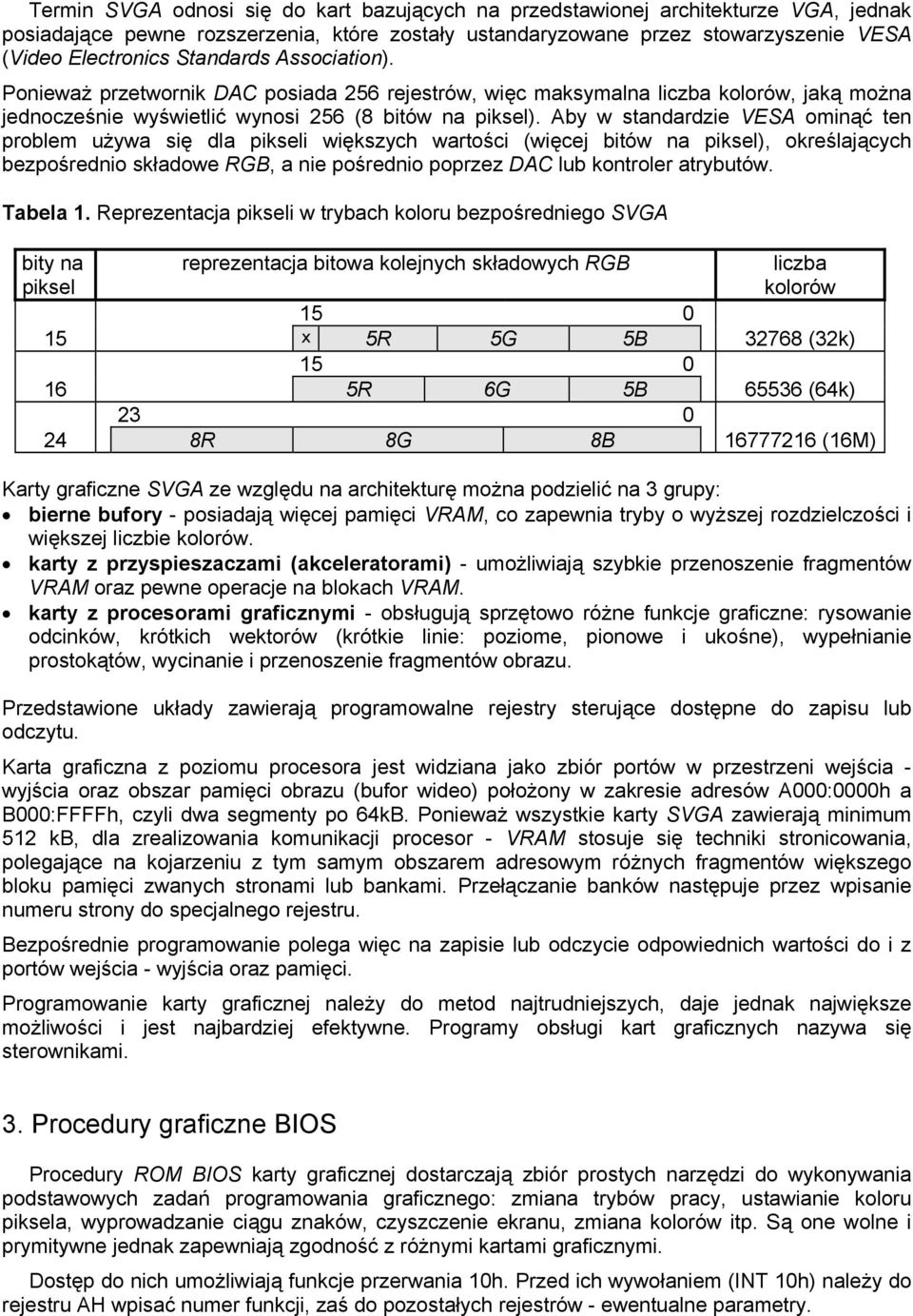 Aby w standardzie VESA ominąć ten problem używa się dla pikseli większych wartości (więcej bitów na piksel), określających bezpośrednio składowe RGB, a nie pośrednio poprzez DAC lub kontroler