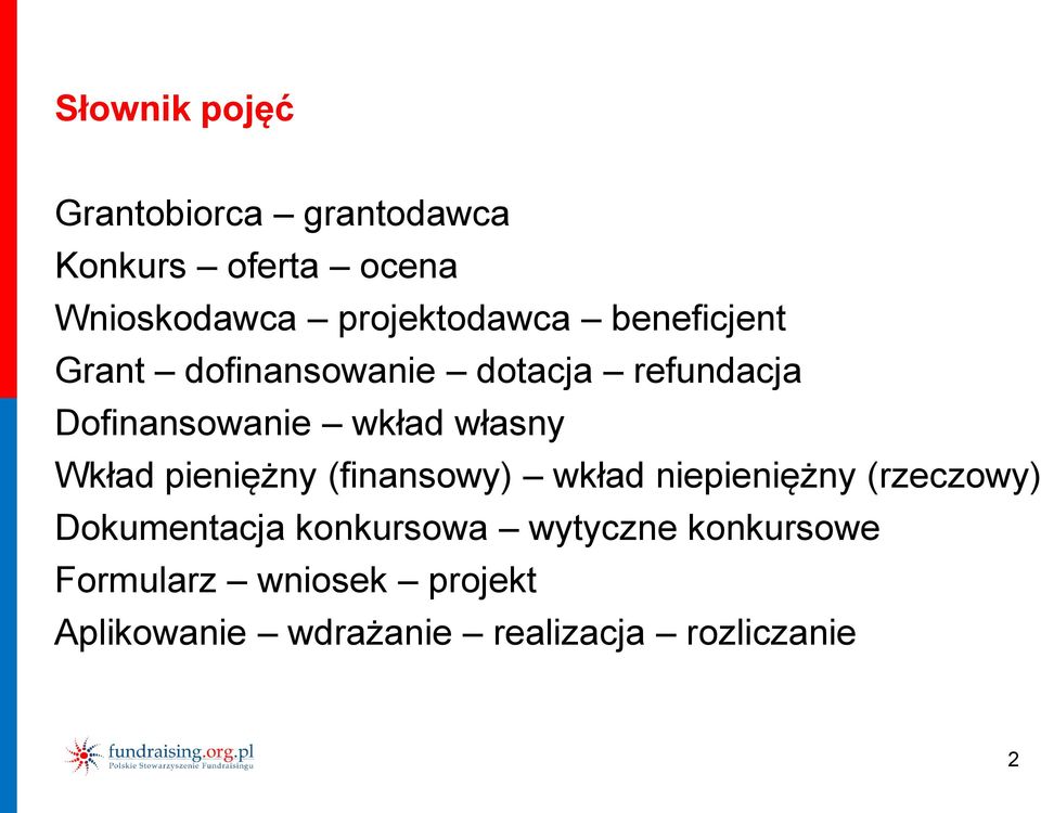 wkład własny Wkład pieniężny (finansowy) wkład niepieniężny (rzeczowy) Dokumentacja