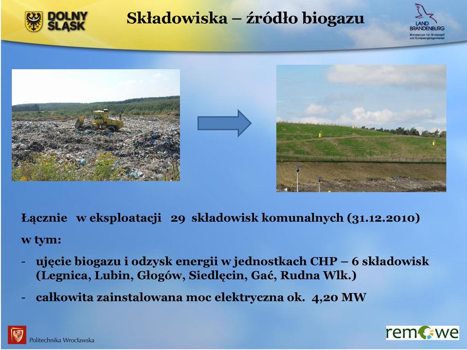 2010) w tym: - ujęcie biogazu i odzysk energii w jednostkach CHP 6