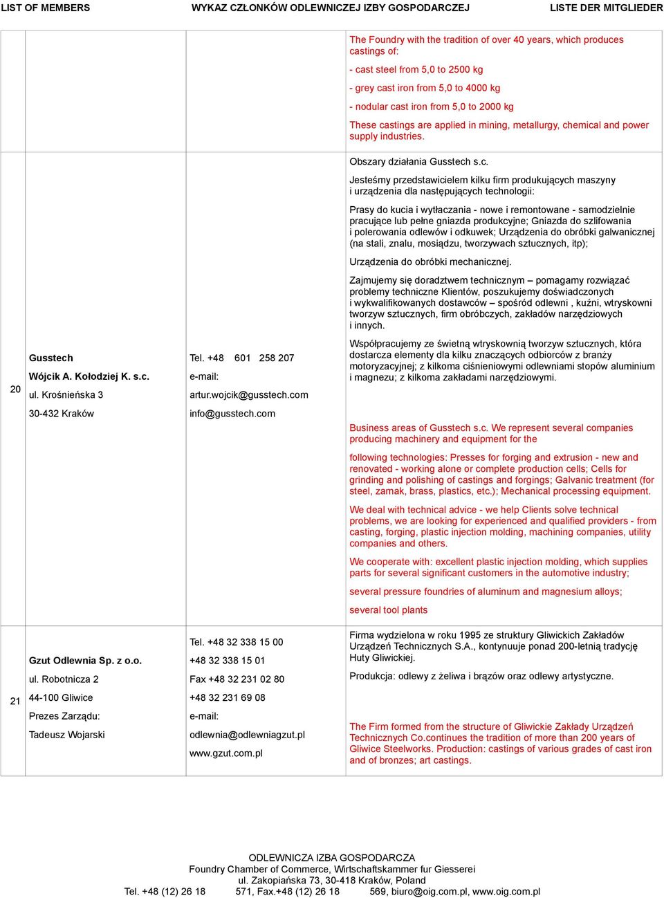 następujących technologii: Prasy do kucia i wytłaczania - nowe i remontowane - samodzielnie pracujące lub pełne gniazda produkcyjne; Gniazda do szlifowania i polerowania odlewów i odkuwek; Urządzenia