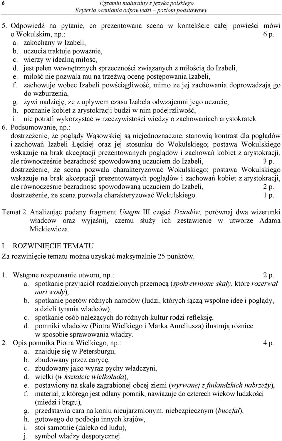 zachowuje wobec Izabeli powściągliwość, mimo że jej zachowania doprowadzają go do wzburzenia, g. żywi nadzieję, że z upływem czasu Izabela odwzajemni jego uczucie, h.