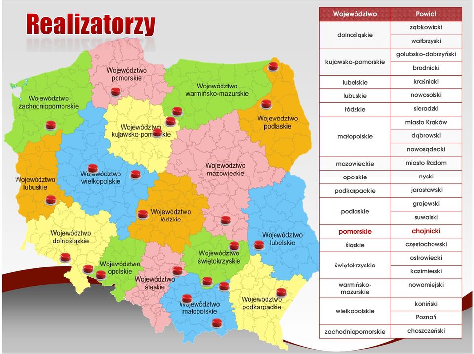 Radom opolskie nyski podkarpackie jarosławski grajewski podlaskie suwalski pomorskie chojnicki śląskie częstochowski