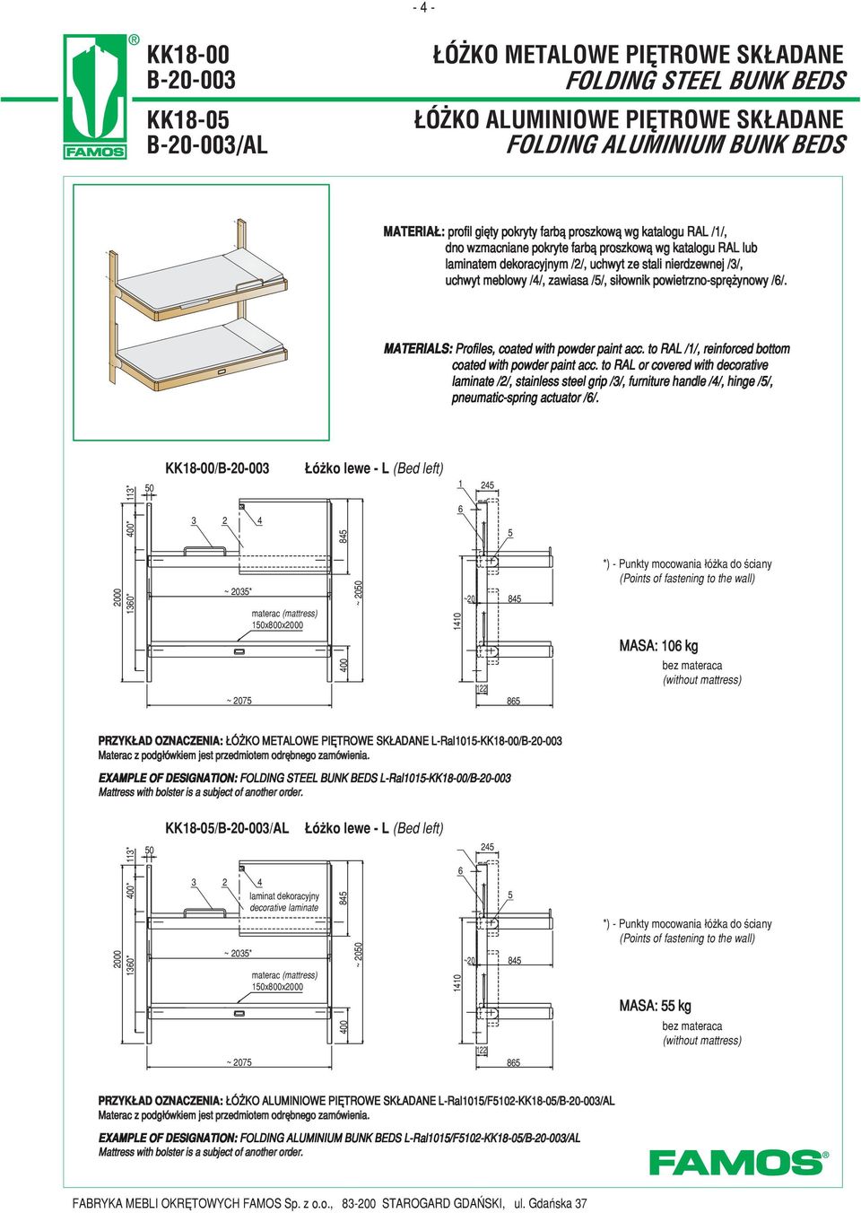 //. MATERIALS: Profiles, coated with powder paint acc. to RAL //, reinforced bottom coated with powder paint acc.