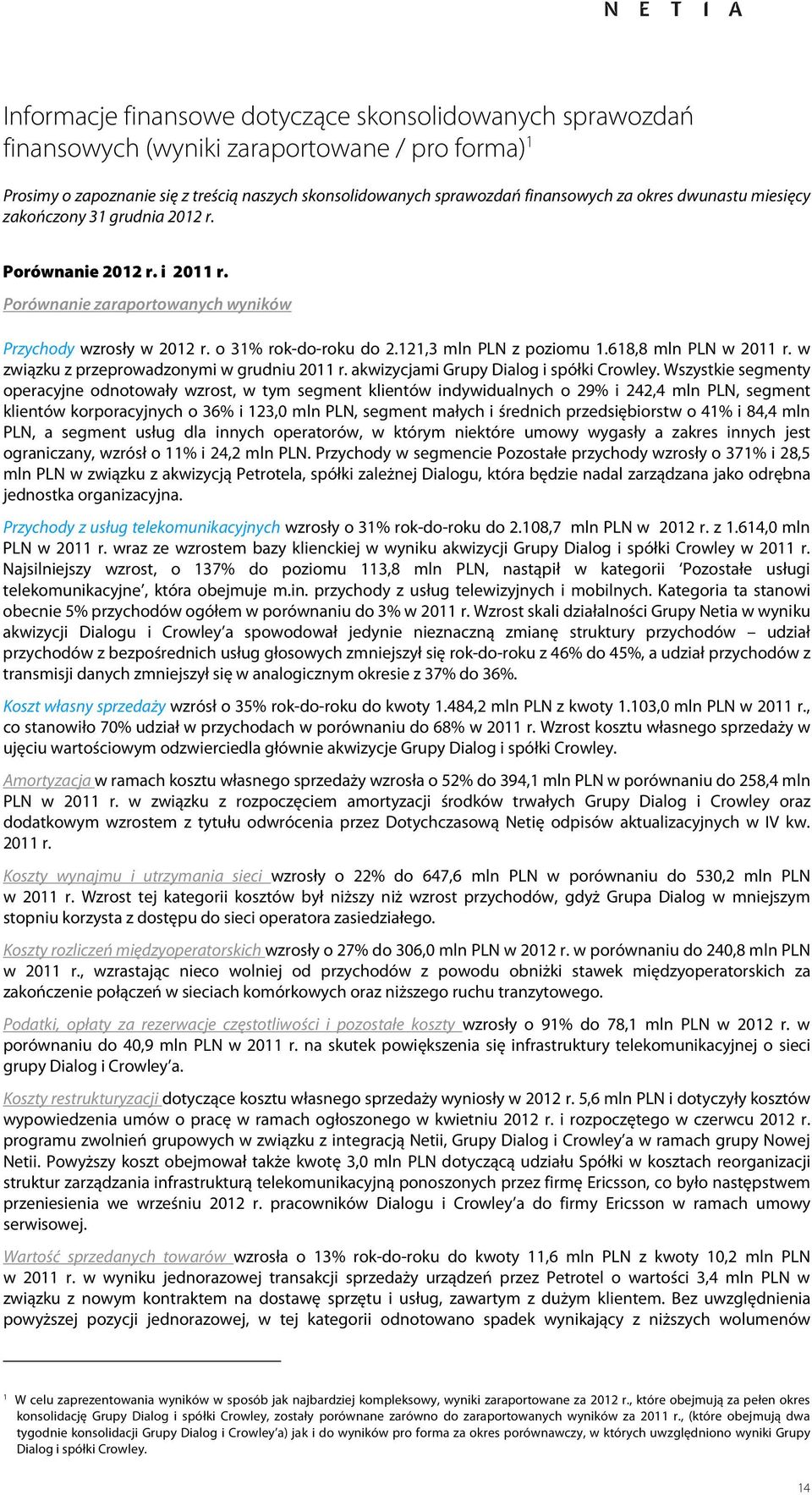 w związku z przeprowadzonymi w grudniu r. akwizycjami Grupy Dialog i spółki Crowley.