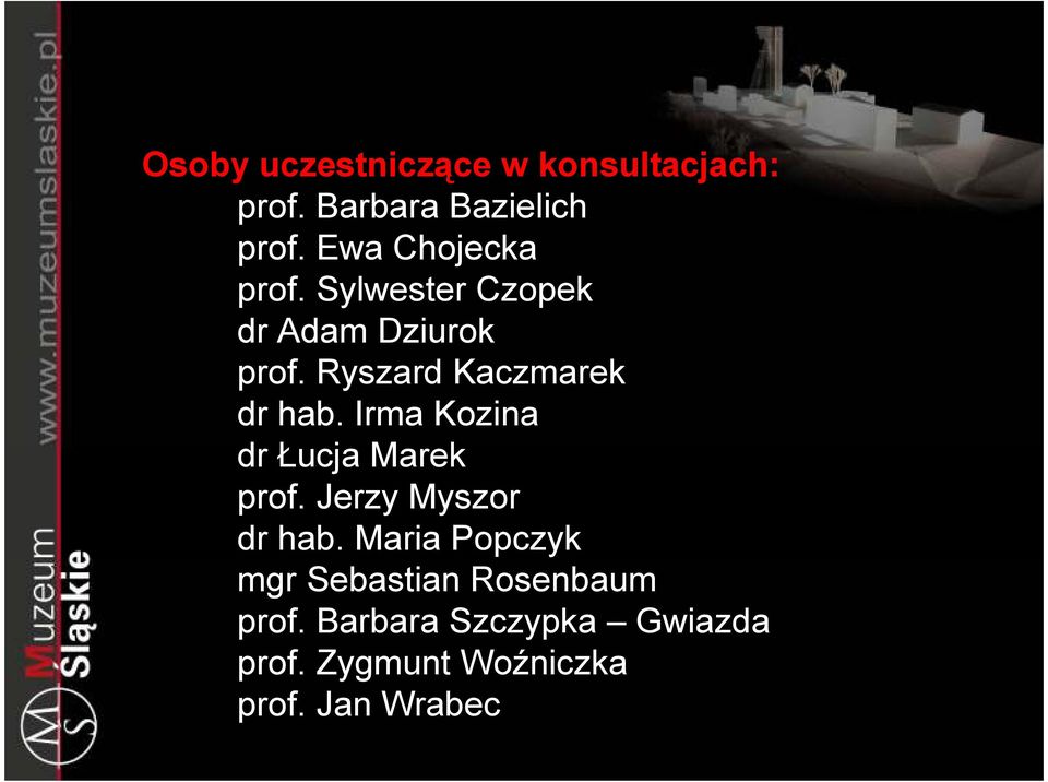 Ryszard Kaczmarek dr hab. Irma Kozina dr Łucja Marek prof. Jerzy Myszor dr hab.