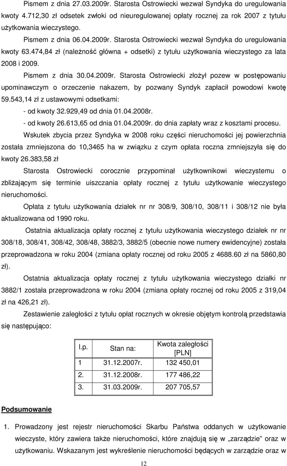 04.2009r. Starosta Ostrowiecki złoŝył pozew w postępowaniu upominawczym o orzeczenie nakazem, by pozwany Syndyk zapłacił powodowi kwotę 59.543,14 zł z ustawowymi odsetkami: - od kwoty 32.