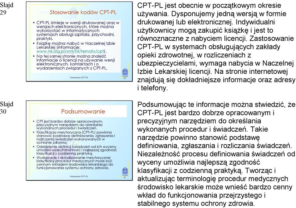 Na tej samej stronie można znaleźć informacje o licencji na używanie wersji elektronicznych, kontaktach i o wydarzeniach związanych z CPT-PL.