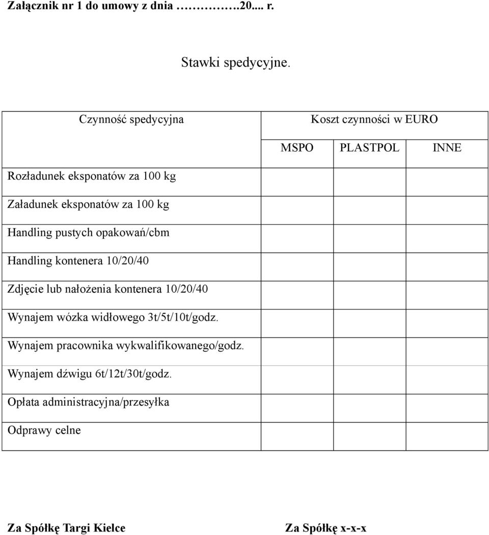 100 kg Handling pustych opakowań/cbm Handling kontenera 10/20/40 Zdjęcie lub nałożenia kontenera 10/20/40 Wynajem wózka