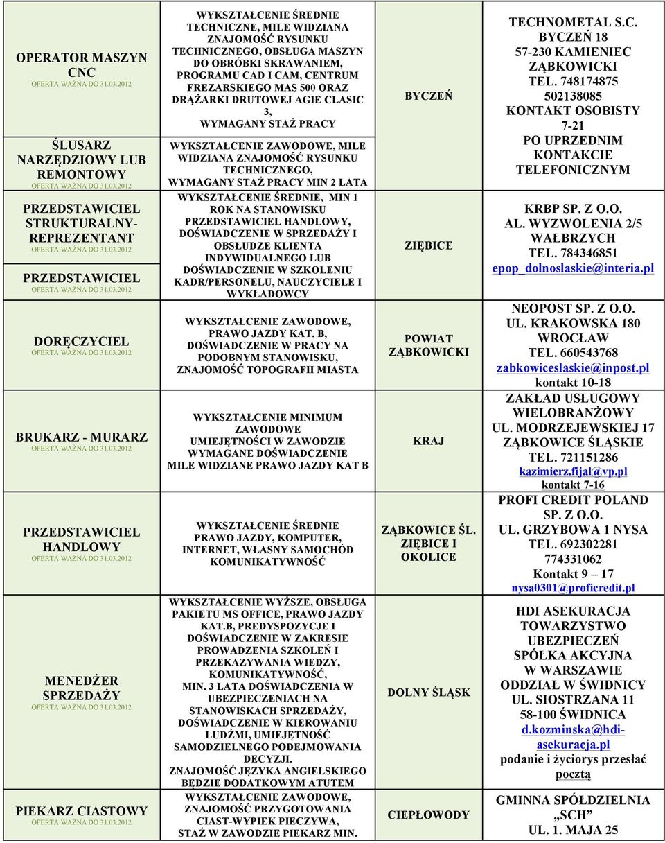 CLASIC 3, WYMAGANY STAŻ MILE WIDZIANA ZNAJOMOŚĆ RYSUNKU TECHNICZNEGO, WYMAGANY STAŻ MIN 2 LATA WYKSZTAŁCENIE ŚREDNIE, MIN 1 ROK NA STANOWISKU PRZEDSTAWICIEL HANDLOWY, DOŚWIADCZENIE W SPRZEDAŻY I