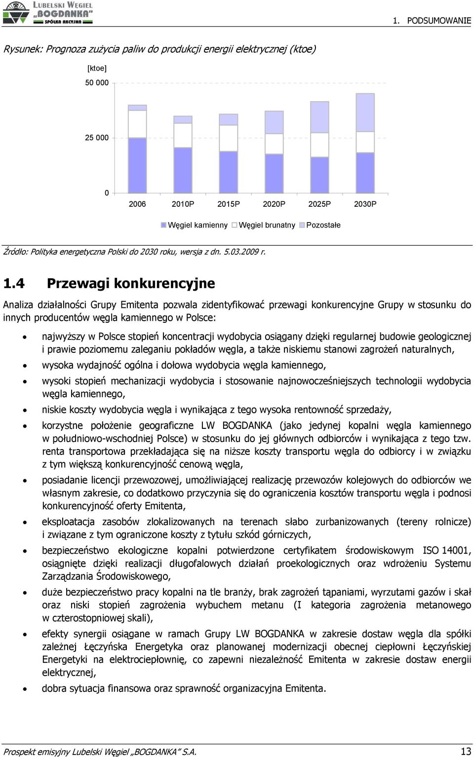 4 Przewagi konkurencyjne Analiza działalności Grupy Emitenta pozwala zidentyfikować przewagi konkurencyjne Grupy w stosunku do innych producentów węgla kamiennego w Polsce: najwyższy w Polsce stopień