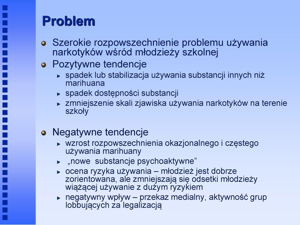 wzrost rozpowszechnienia okazjonalnego i częstego używania marihuany nowe substancje psychoaktywne ocena ryzyka używania młodzież jest dobrze