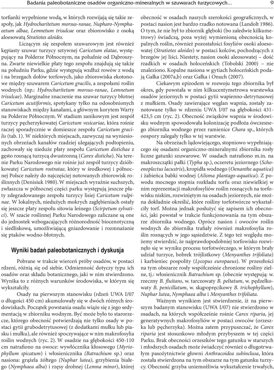 aloides. Liczącym się zespołem szuwarowym jest również kępiasty szuwar turzycy sztywnej Caricetum elatae, występujący na Polderze Północnym, na południe od Dąbroszyna.