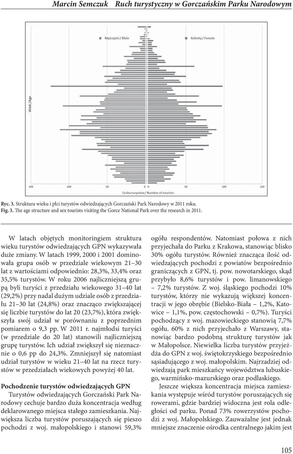 W latach 1999, 2000 i 2001 dominowała grupa osób w przedziale wiekowym 21 30 lat z wartościami odpowiednio: 28,3%, 33,4% oraz 35,5% turystów.