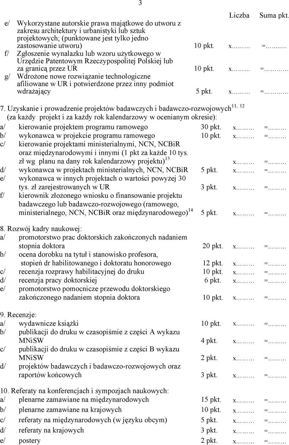 x = g/ Wdrożone nowe rozwiązanie technologiczne afiliowane w UR i potwierdzone przez inny podmiot wdrażający 5 pkt. x = 11, 12 7.