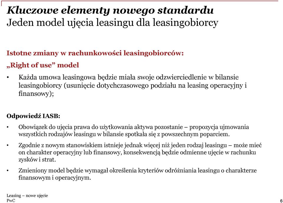 wszystkich rodzajów leasingu w bilansie spotkała się z powszechnym poparciem.