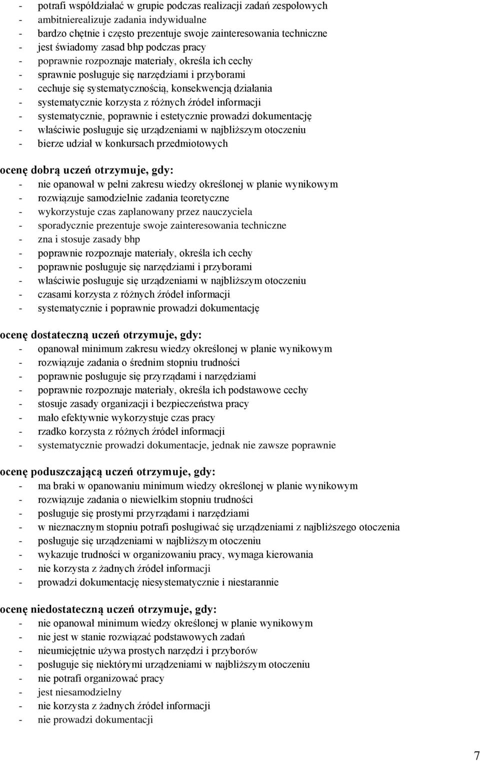 korzysta z różnych źródeł informacji - systematycznie, poprawnie i estetycznie prowadzi dokumentację - właściwie posługuje się urządzeniami w najbliższym otoczeniu - bierze udział w konkursach