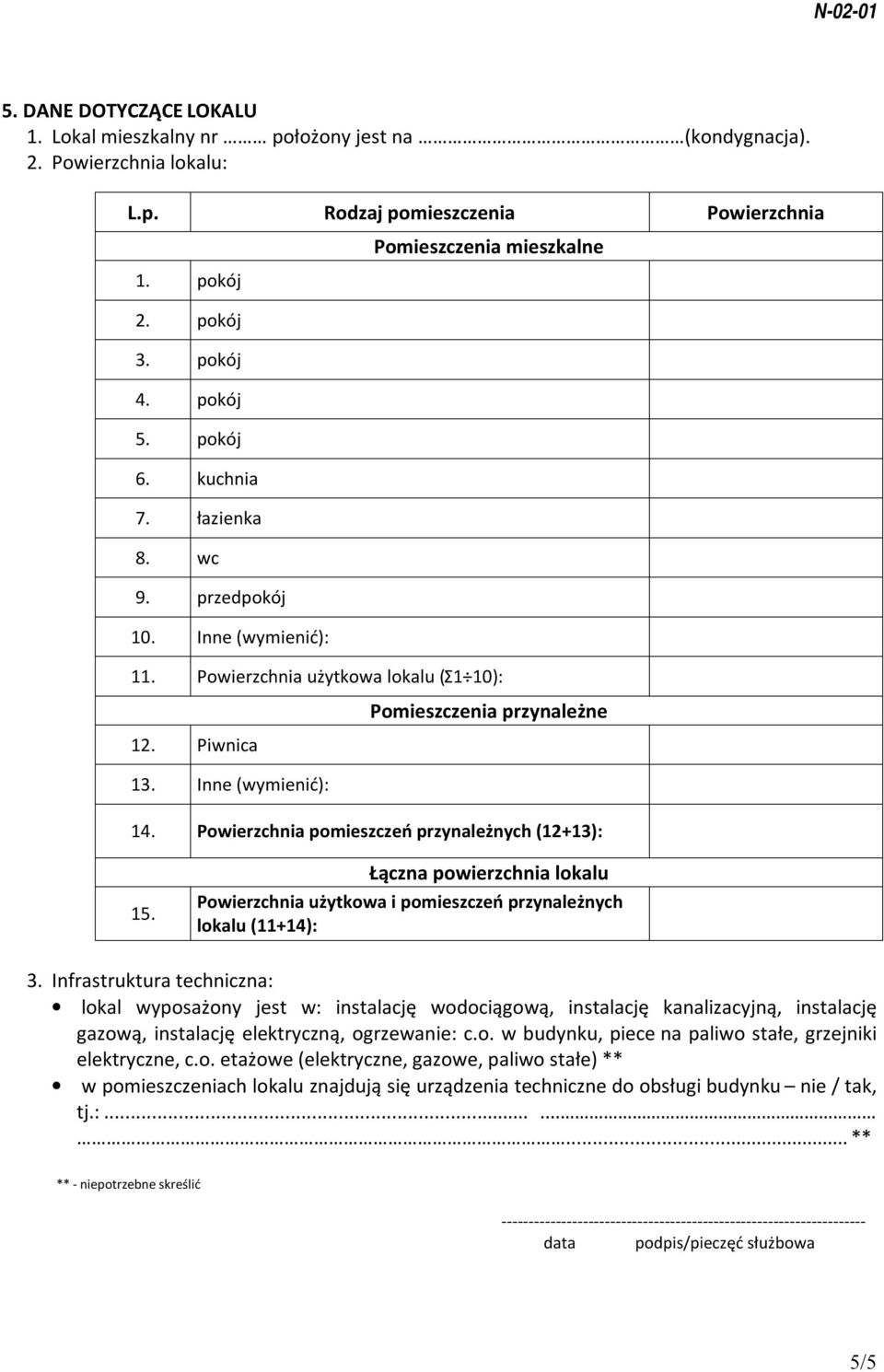 Powierzchnia pomieszczeń przynależnych (12+13): 15. Łączna powierzchnia lokalu Powierzchnia użytkowa i pomieszczeń przynależnych lokalu (11+14): 3.