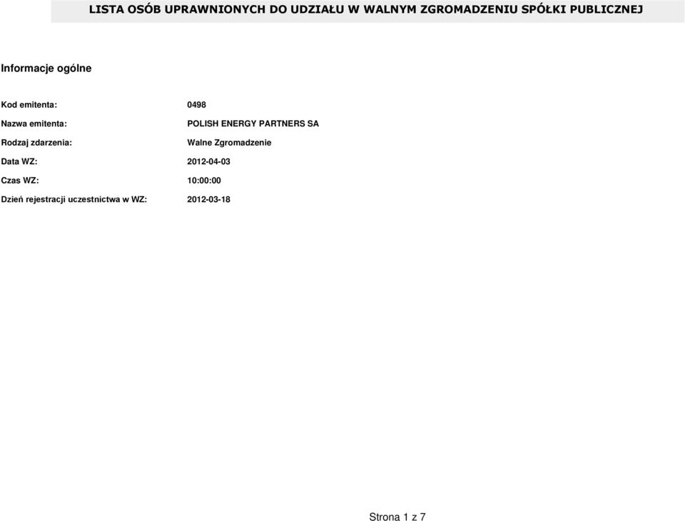 zdarzenia: POLISH ENERGY PARTNERS SA Walne Zgromadzenie Data WZ: