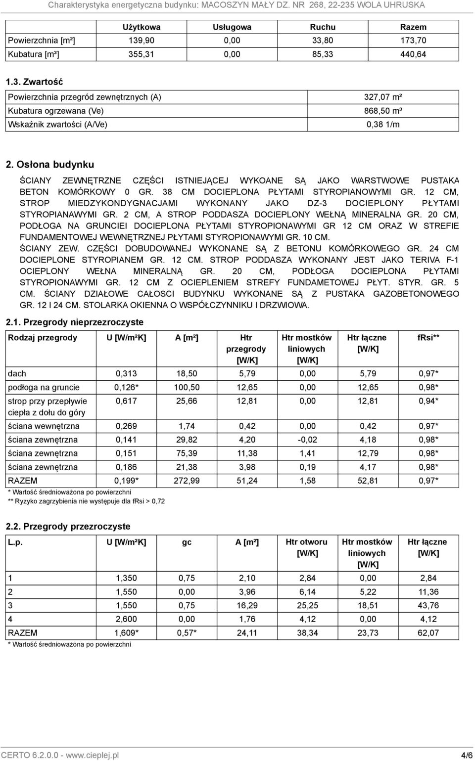 12 CM, STROP MIEDZYKONDYGNACJAMI WYKONANY JAKO DZ-3 DOCIEPLONY PŁYTAMI STYROPIANAWYMI GR. 2 CM, A STROP PODDASZA DOCIEPLONY WEŁNĄ MINERALNA GR.