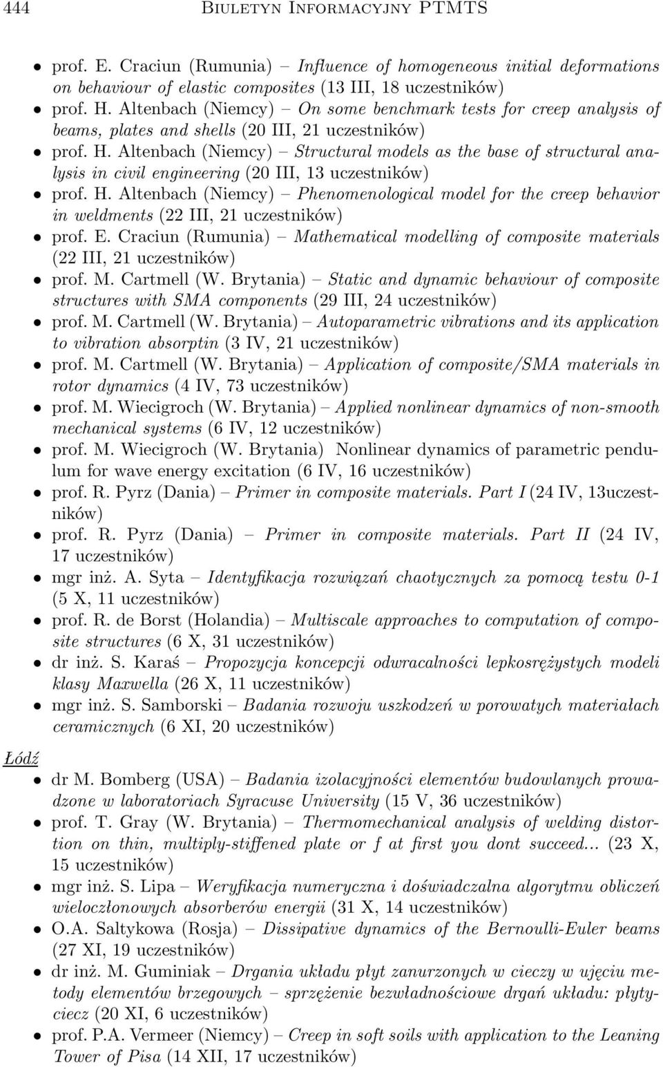 Altenbach(Niemcy) Phenomenological model for the creep behavior in weldments(22 III, 21 uczestników) prof. E.