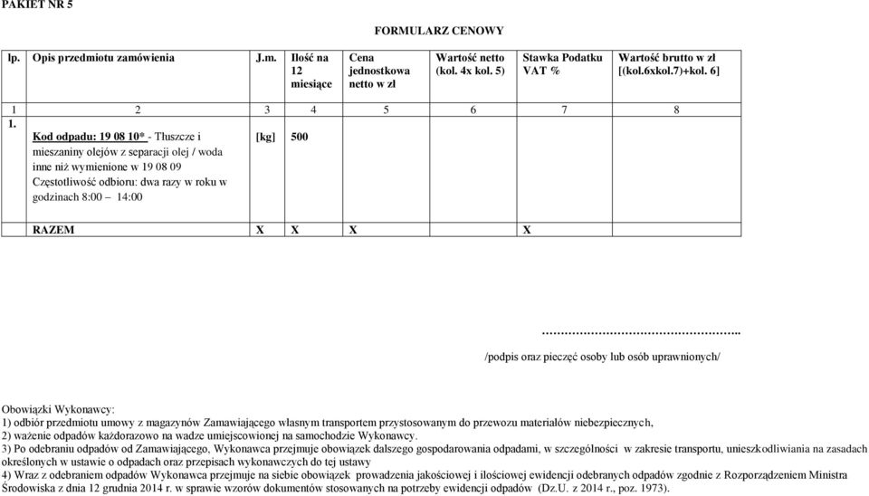 niż wymienione w 19 08 09 Częstotliwość